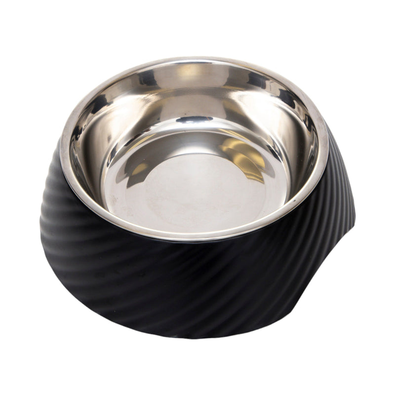 Twill Round Melamine Stainless Steel Dog Bowl - Black