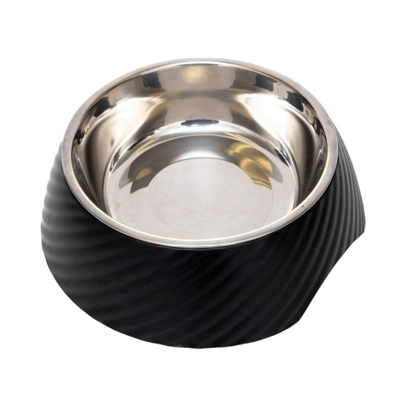 Twill Round Melamine Stainless Steel Dog Bowl (Black)