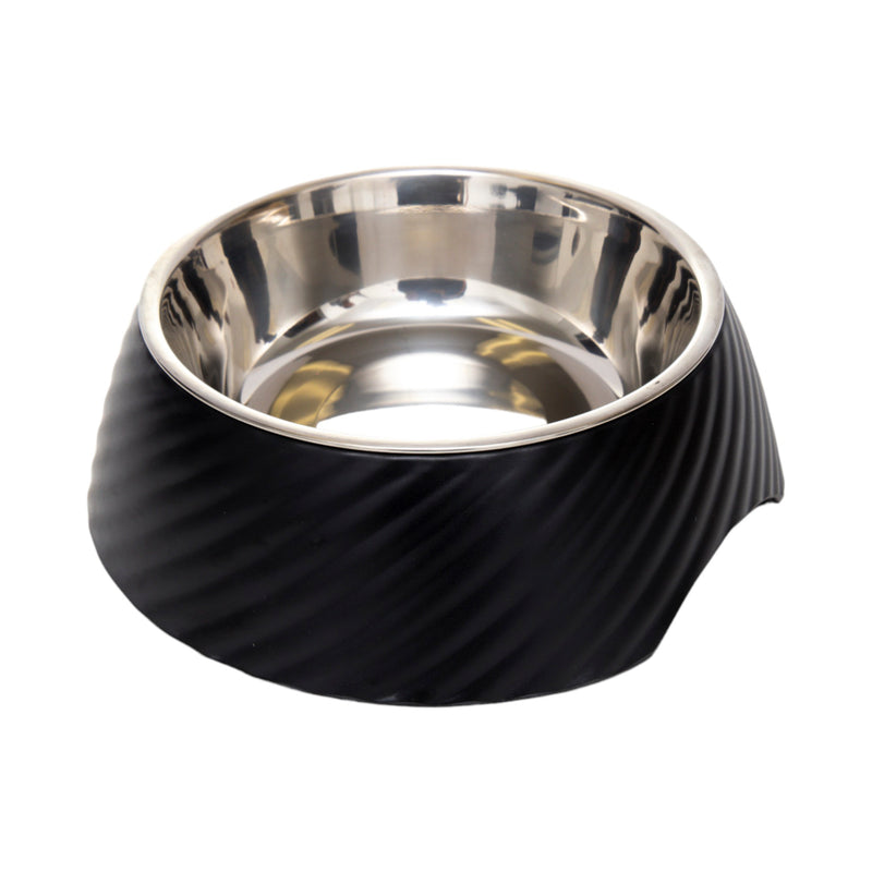 Twill Round Melamine Stainless Steel Dog Bowl (Black)