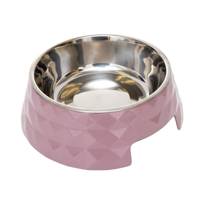 Diamond Melamine Stainless Steel Dog Bowl (Wood Rose)