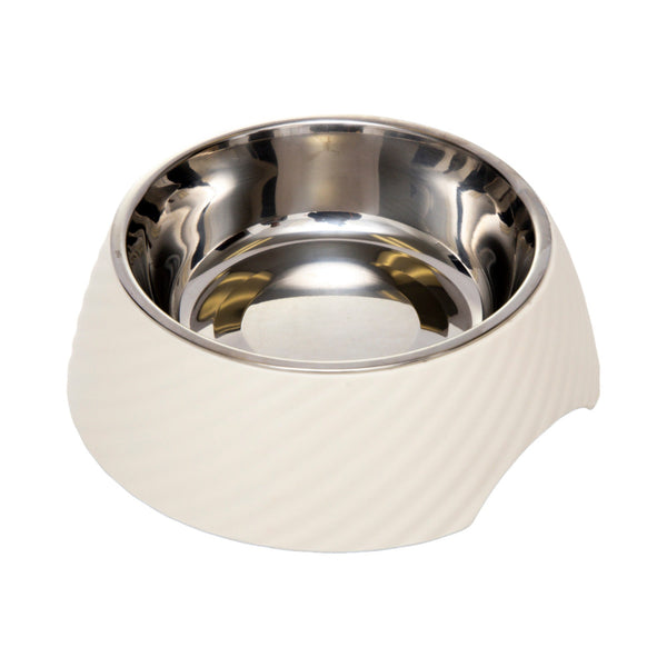 Twill Round Melamine Stainless Steel Dog Bowl - White Swan