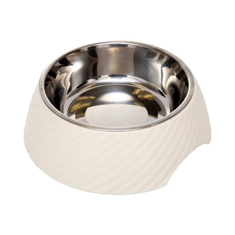 Twill Round Melamine Stainless Steel Dog Bowl - White Swan
