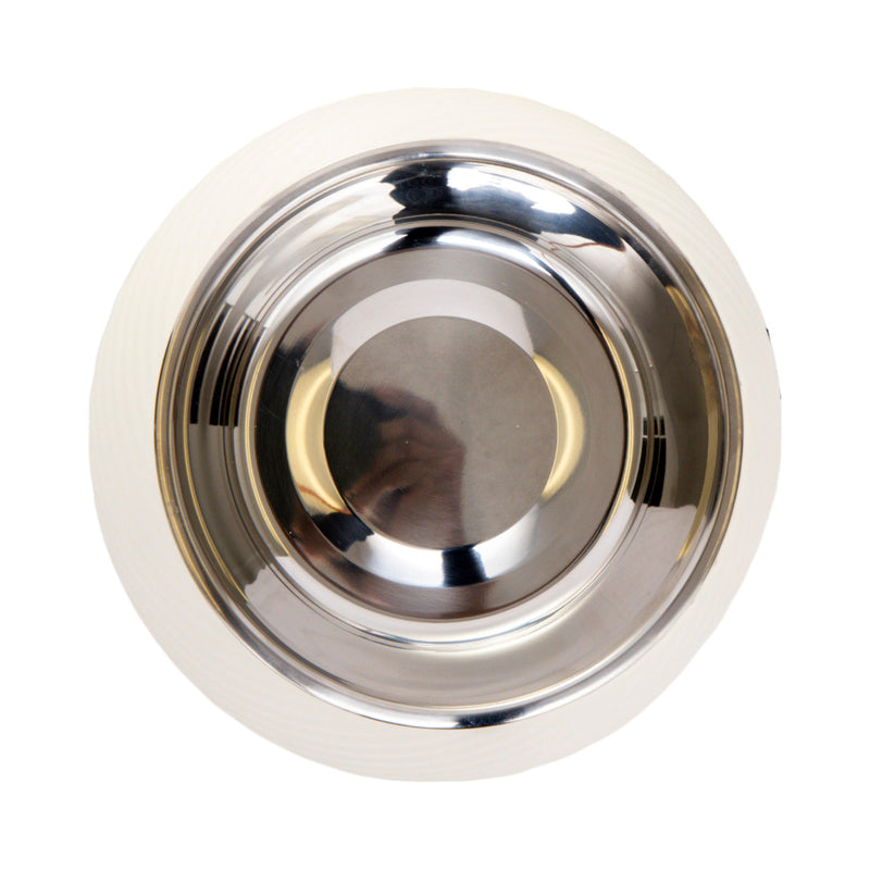 Twill Round Melamine Stainless Steel Dog Bowl - White Swan