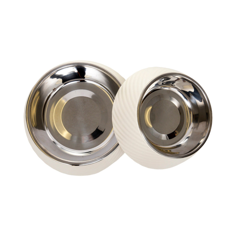 Twill Round Melamine Stainless Steel Dog Bowl - White Swan