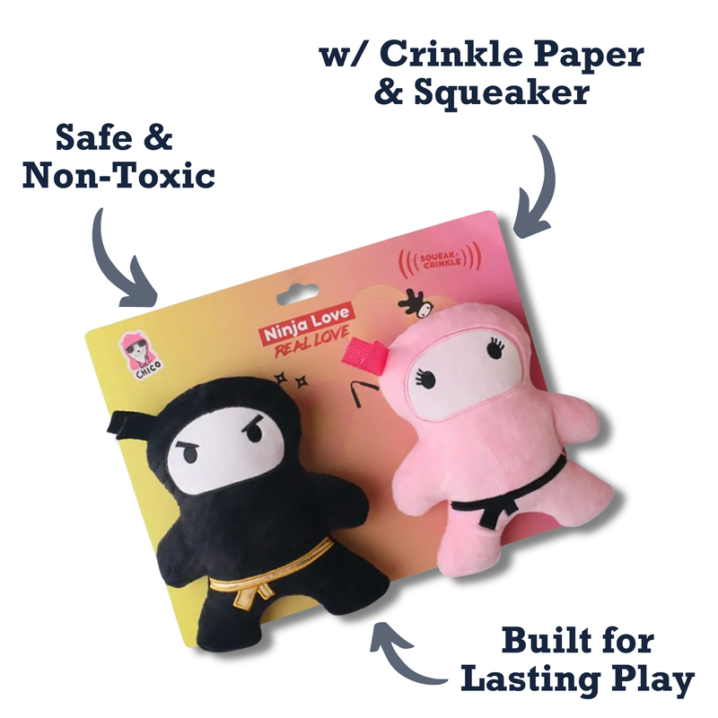 Pawsome Duo: Ninja Pink and Black Plush Dog Toy Gift Set