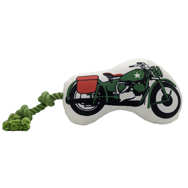 Retro Army Motorcycle Plush Dog Toy With Durable Stitching