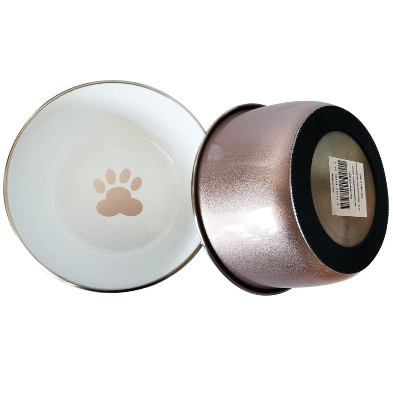 Eco-friendly Deep Dog Bowl - Paw Print Design - Rose Gold