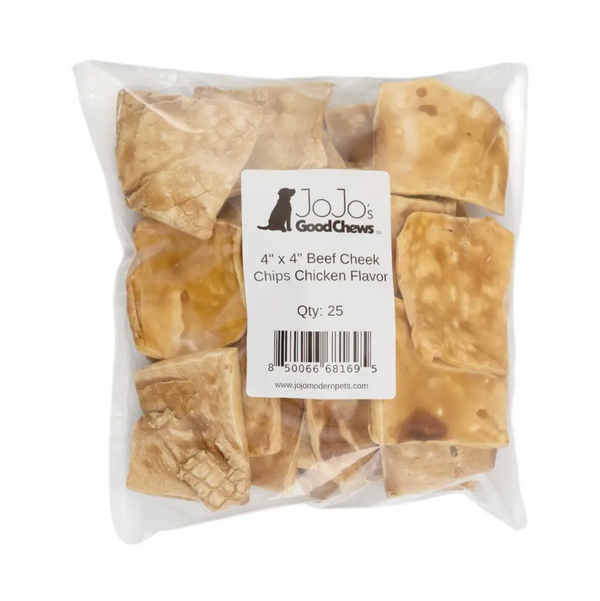 Beef Cheek Chips Dog Treats - Chicken Flavor Basted (4”x4”) - 25/Bag