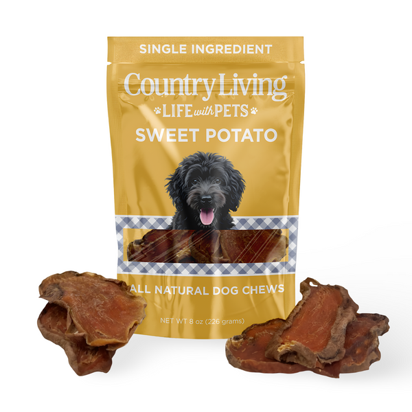 Country Living Sweet Potato Chips Dog Treats – 8oz Bag – 100% Natural, Single-Ingredient, Grain-Free Dog Treats – Healthy Chews – No Additives or Preservatives