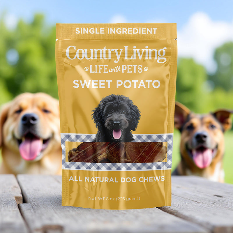 Country Living Sweet Potato Chips Dog Treats – 8oz Bag – 100% Natural, Single-Ingredient, Grain-Free Dog Treats – Healthy Chews – No Additives or Preservatives