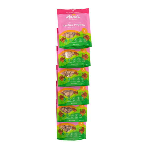 Ava's Pet Palace Freeze Dried Dog Treats - Turkey Poppers ( 6-Pack on Hanging Clip Strips )