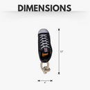 Black plush sneaker dog toy with squeaker