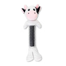 black and white cow corduroy plush squeaky dog toy