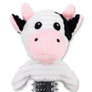black and white cow corduroy plush squeaky dog toy