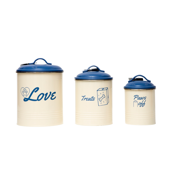 French Blue Pet Food & Treat Storage Canisters (Set of 3)
