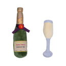 Champagne themed plush dog toy combo with crinkle and squeaker