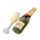 Champagne themed plush dog toy combo with crinkle and squeaker