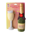 Champagne themed plush dog toy combo with crinkle and squeaker