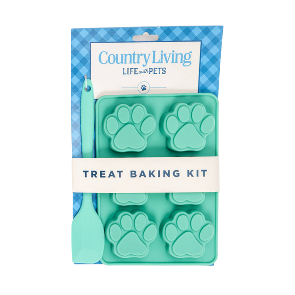 Country Living 3 piece silicone dog treat baking kit paw print molds with spatula
