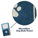 Country Living quick drying microfiber dog bath towel with paw print in blue