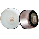 rose gold deep dog bowl with paw print design