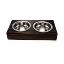 Eco-friendly elevated wood dog feeder in brown finish