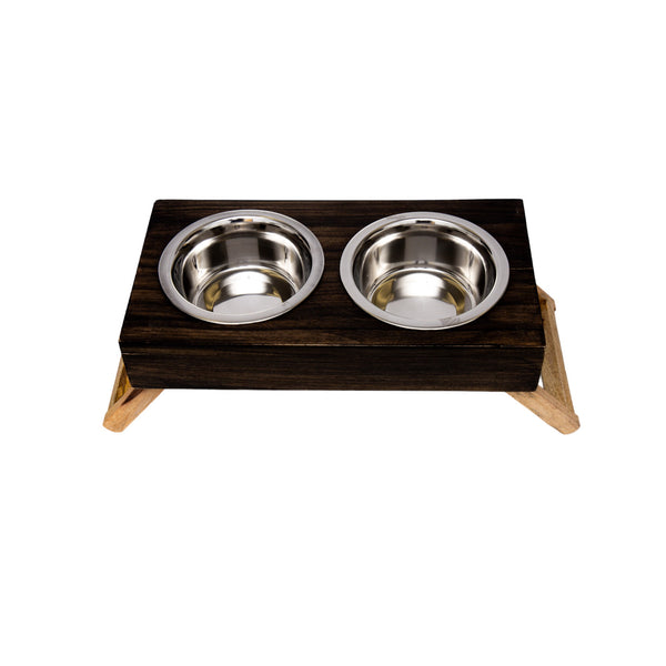 Eco-friendly elevated wood dog feeder in brown finish