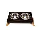 Eco-friendly elevated wood dog feeder in brown finish