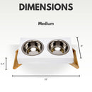 Eco-friendly elevated wood dog feeder in distressed white