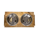 Eco-friendly elevated wood dog feeder in natural wood finish