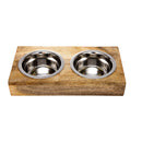 Eco-friendly elevated wood dog feeder in natural wood finish