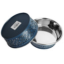 blue stainless steel farmhouse dog bowl for pets