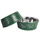 Eco-friendly stainless steel farmhouse dog bowl in dark green, 30oz