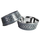 Eco-friendly stainless steel farmhouse dog bowl in gray