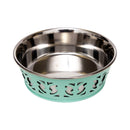 Eco-friendly stainless steel farmhouse dog bowl in mint green