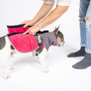 fuchsia thermal dog fleece jacket with integrated harness