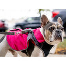 fuchsia thermal dog fleece jacket with integrated harness