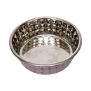 Lavender-tinted hammered stainless steel dog bowl