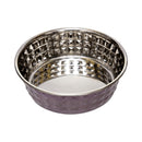 Lavender-tinted hammered stainless steel dog bowl