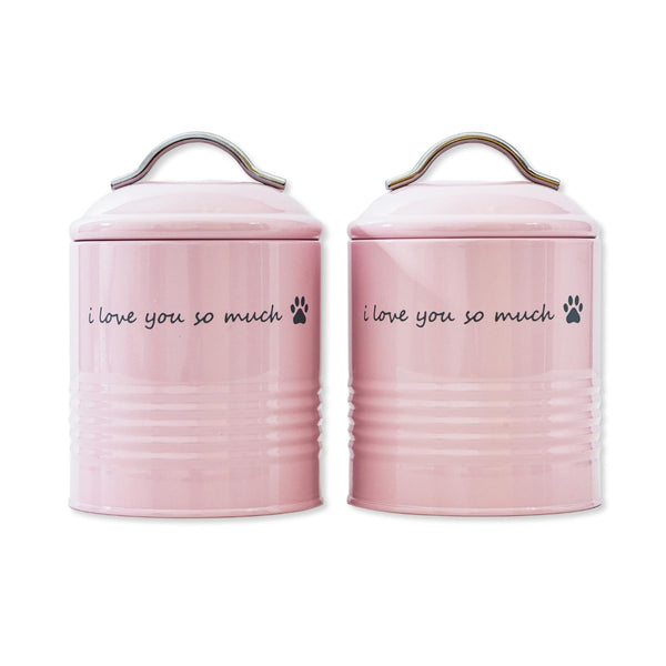 Pink ‘I Love You So Much’ dog treat canister gift set