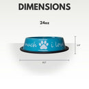 stainless steel dog bowl with I love you message