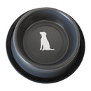 Matte gray stainless steel dog bowl with non-skid base
