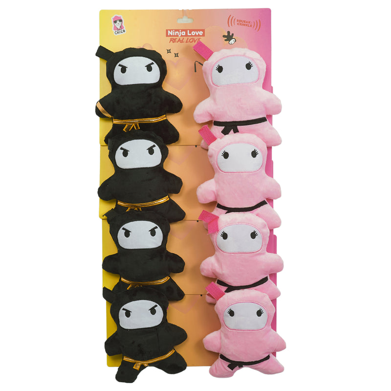 Ninja Pink & Black Plush Dog Toy Set – Squeaker & Crinkle BFF Duo