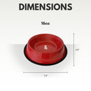 red stainless steel dog bowl with dog print design