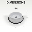 Non skid stainless steel dog bowl with white and gray dog print