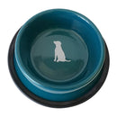 Teal non-skid dog bowl with gray silhouette design