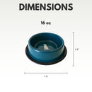 Teal non-skid dog bowl with gray silhouette design