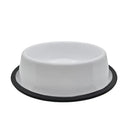 Non Skid Stainless Steel Dog Bowl with Dog Print - White with Gray Dog Design