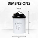 Pet food and treat storage canister set in black and white