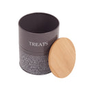 Pet treat storage canister set in volcanic gray and white